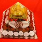 Golden Lakshmi Money Magnet Pyramid with Rudraksha, Shree Yantra, Gomti Chakra & White Kaudi