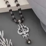 OM Shiva Trishool Silver Karungali Mala original| Black Ebony Wood Original Beads Wood Necklace