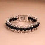 Silver-Plated Karungali Chain Bracelet - Made from Natural Ebony Wood